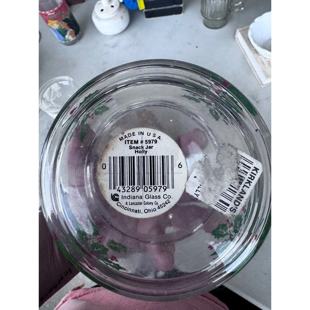 Indiana Glass Co Holly Snack Jar 5979 Christmas Glass Canister with Lid USA Made